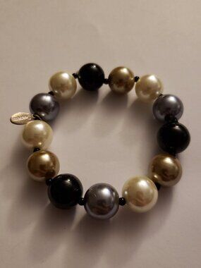 Multicolor Seasons Faux Pearl Elastic Bracelet Stretch Gray Cream Costume Classy
